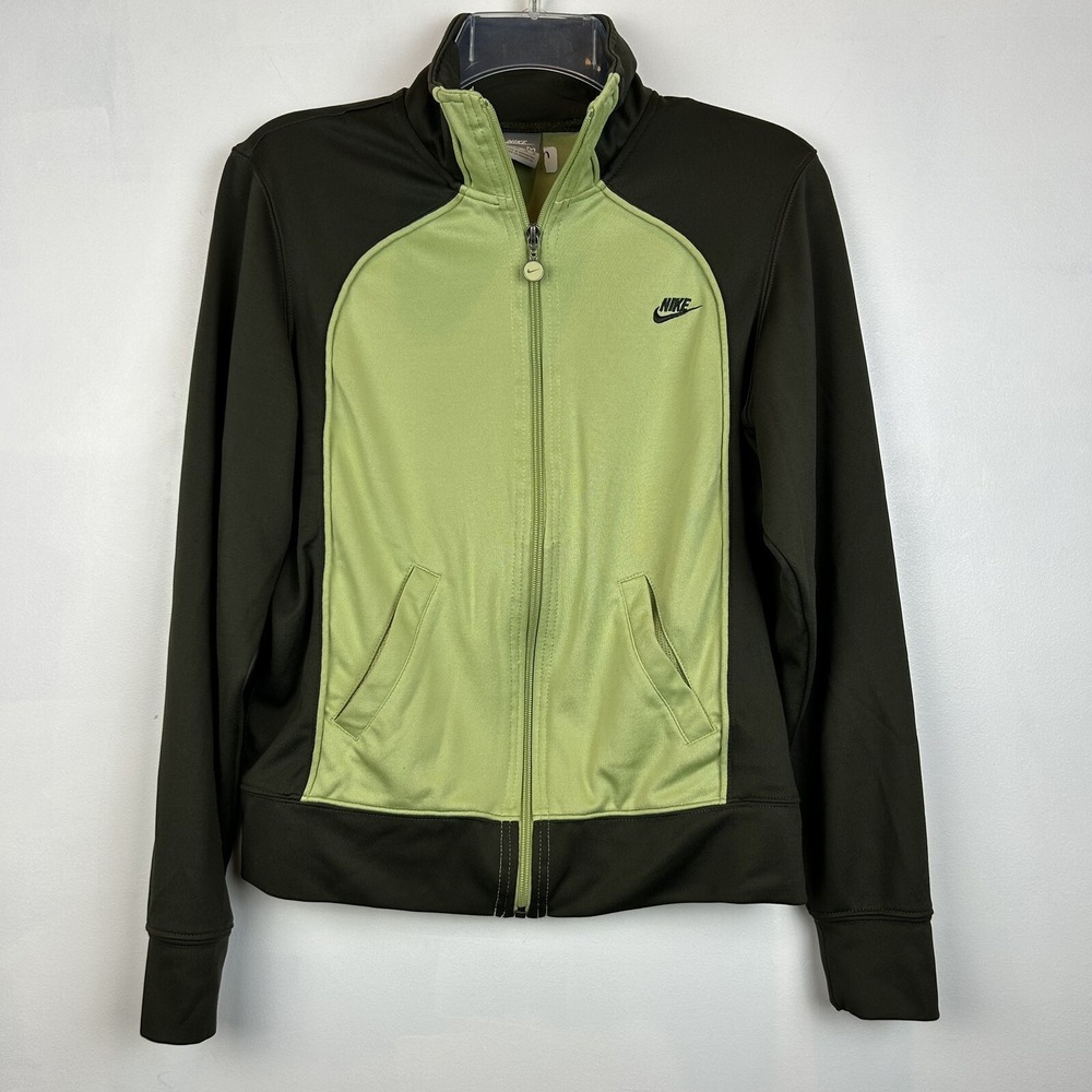 Nike Track Jacket Womans M Full Zip Y2K Sweatshirt 8-10 Green On Green Active